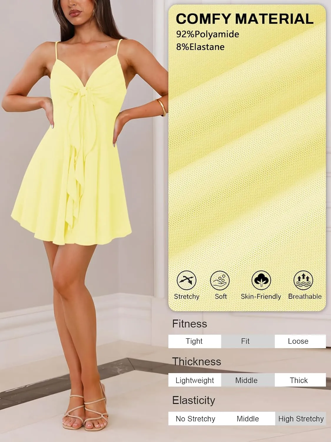 Women Sleeveless Sexy V Neck Summer Dress for Women Casual Flowy Beach Club Party Spaghetti Strap Mini Sundress