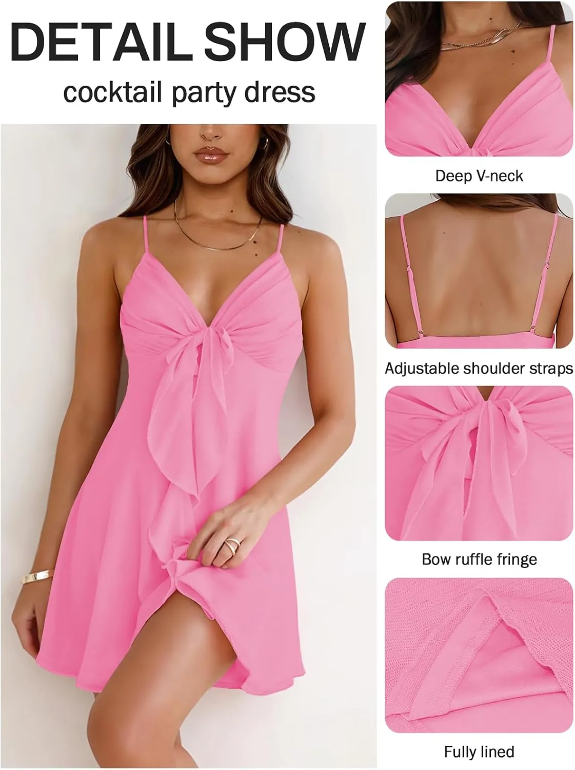 Women Sleeveless Sexy V Neck Summer Dress for Women Casual Flowy Beach Club Party Spaghetti Strap Mini Sundress