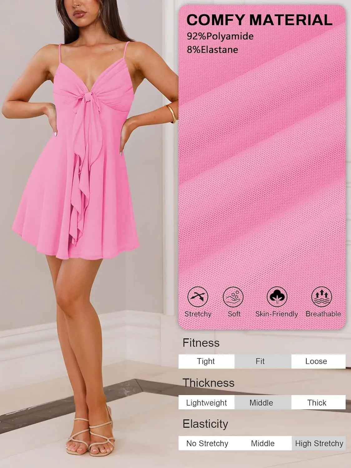 Women Sleeveless Sexy V Neck Summer Dress for Women Casual Flowy Beach Club Party Spaghetti Strap Mini Sundress
