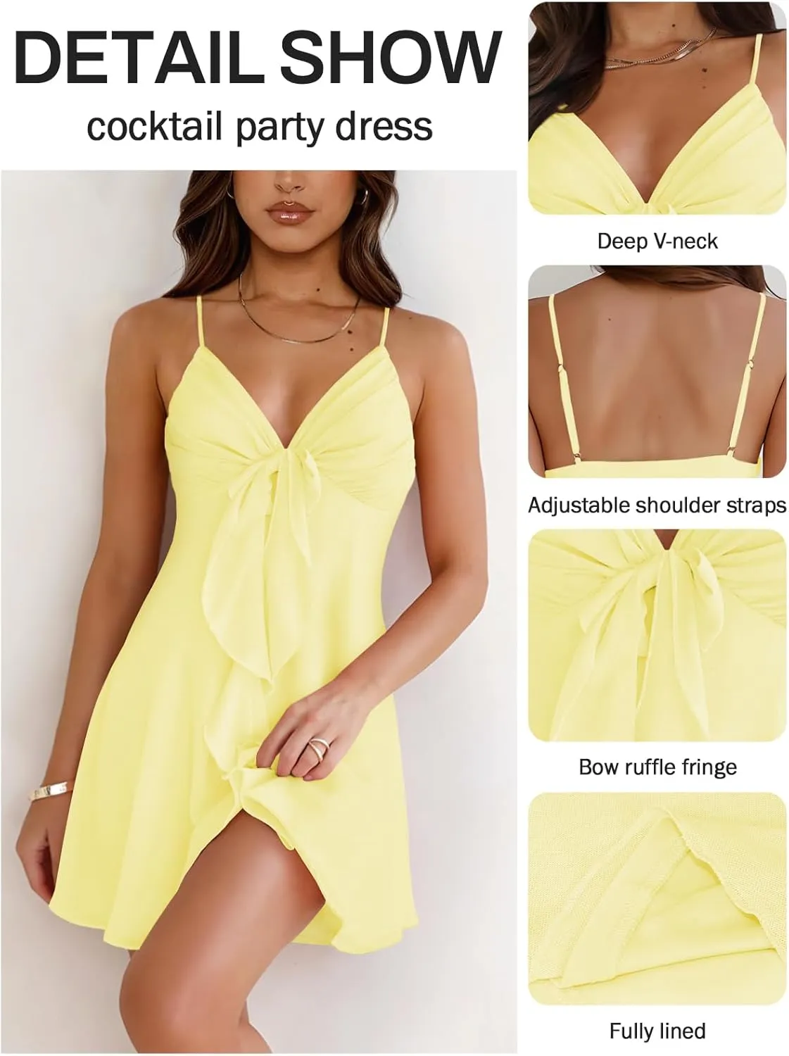 Women Sleeveless Sexy V Neck Summer Dress for Women Casual Flowy Beach Club Party Spaghetti Strap Mini Sundress