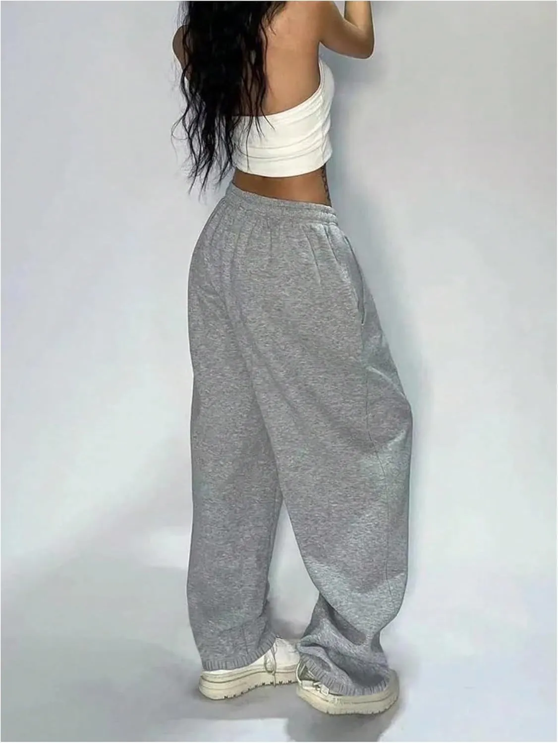 Women's Baggy Pants Elastic Waist Wide Leg Sweatpants Casual Sport Workout Joggers Pants Trousers