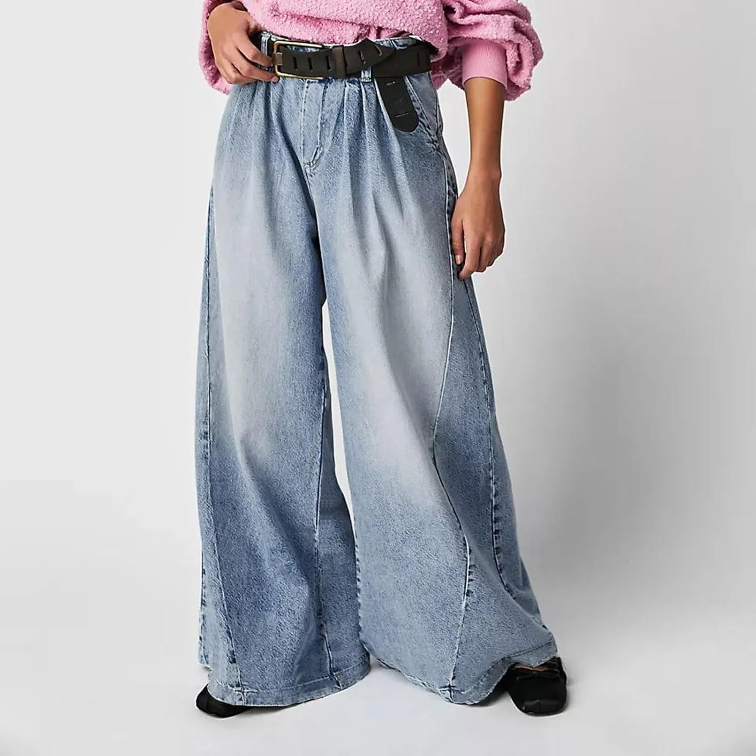 Women's Barrel Jeans Casual High Waisted Stretchy Wide Leg Pants Baggy Denim Pants