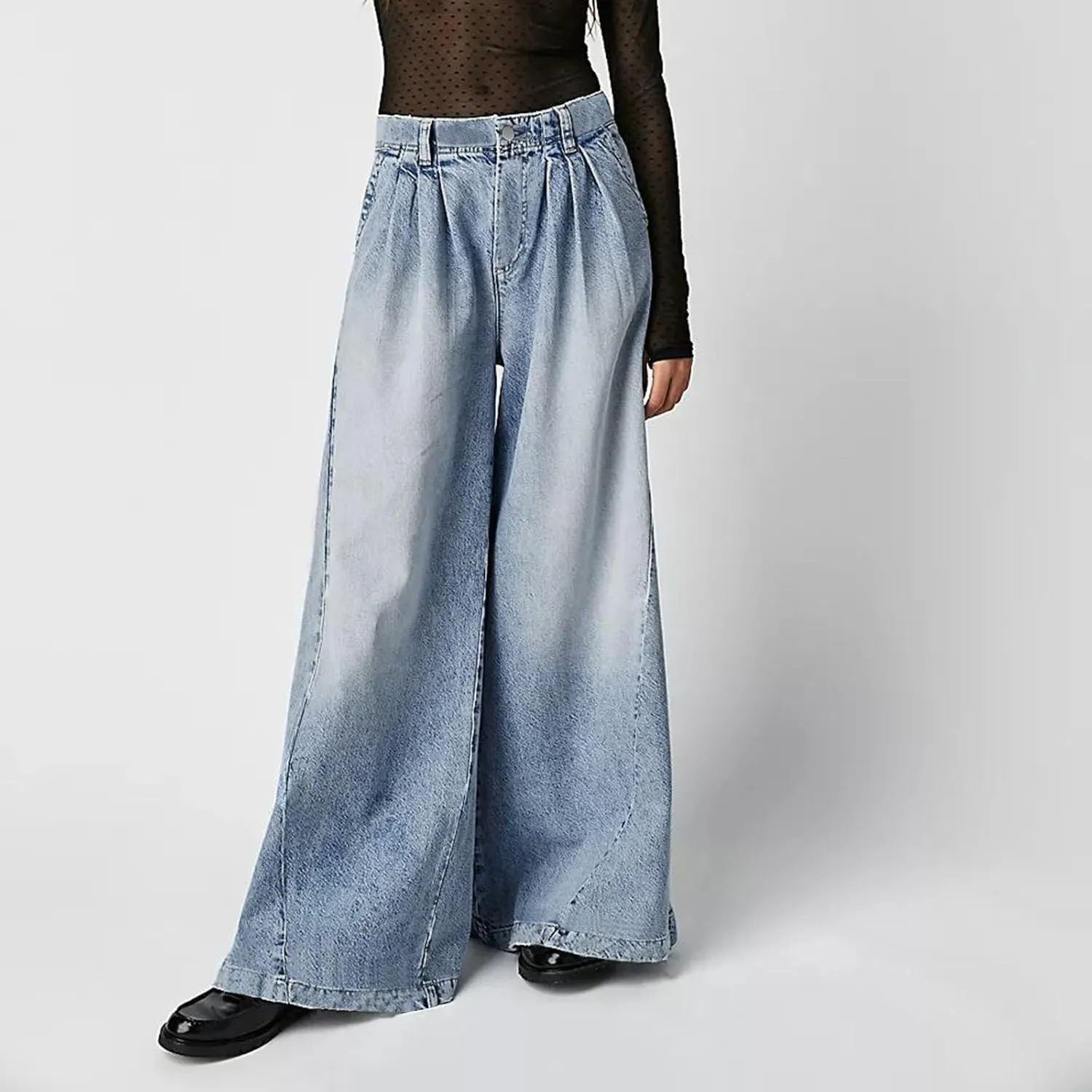 Women's Barrel Jeans Casual High Waisted Stretchy Wide Leg Pants Baggy Denim Pants