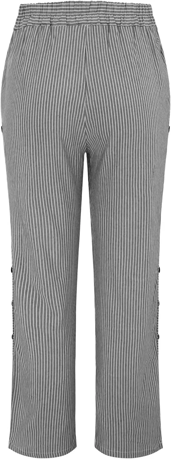 Women's Cotton Linen Pants Lightweight Quick Dry Palazzo Pants Casual Elastic Waist Lounge Crop Pants Trousers Pocket