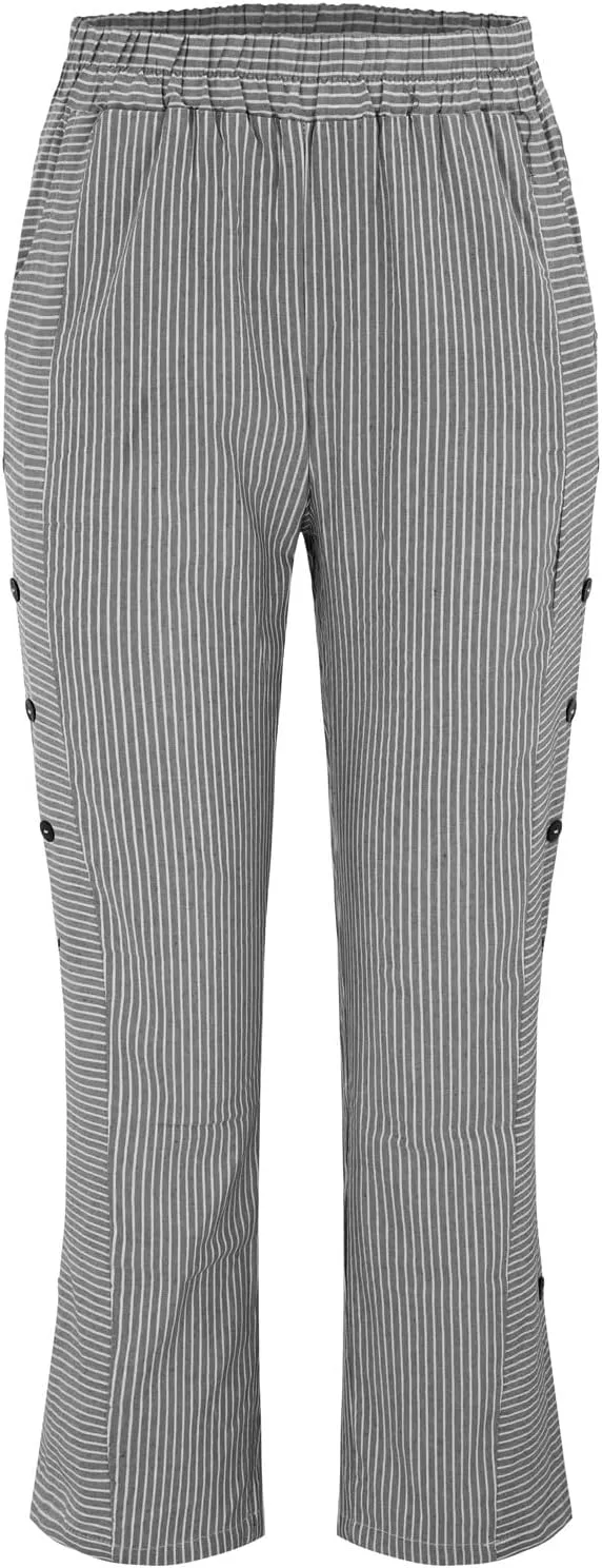 Women's Cotton Linen Pants Lightweight Quick Dry Palazzo Pants Casual Elastic Waist Lounge Crop Pants Trousers Pocket