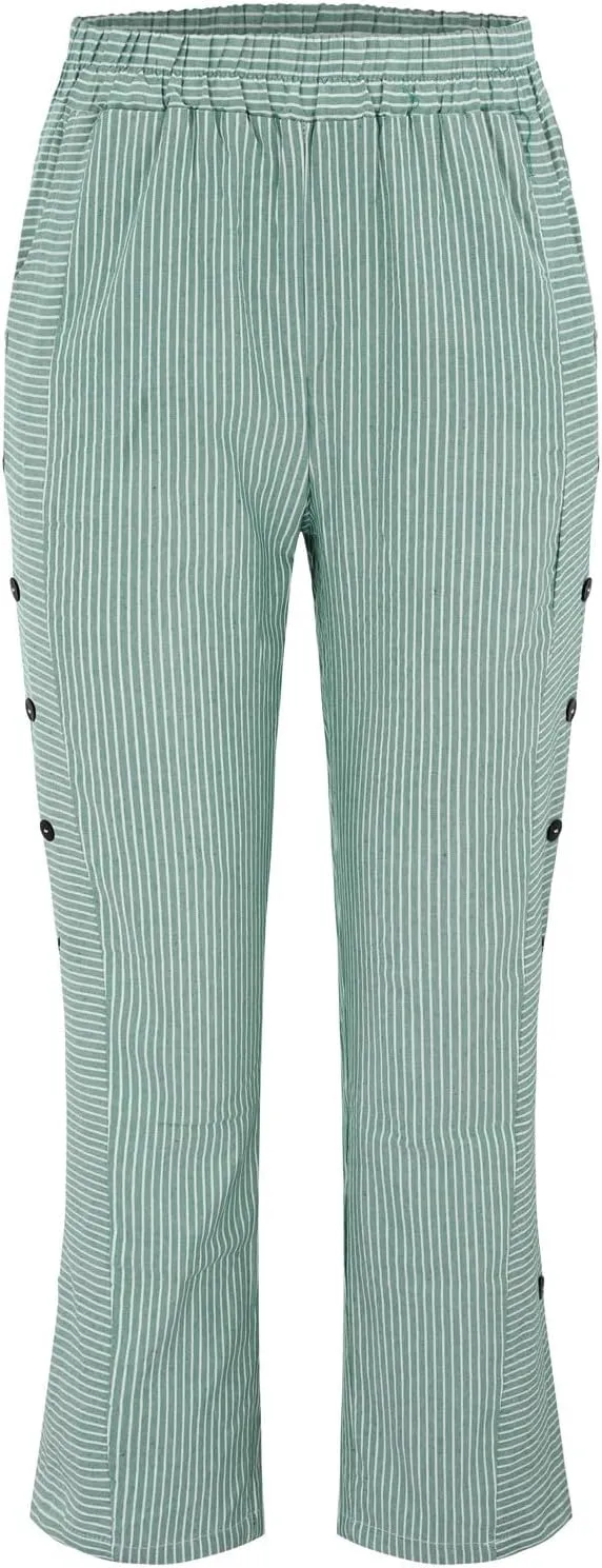 Women's Cotton Linen Pants Lightweight Quick Dry Palazzo Pants Casual Elastic Waist Lounge Crop Pants Trousers Pocket