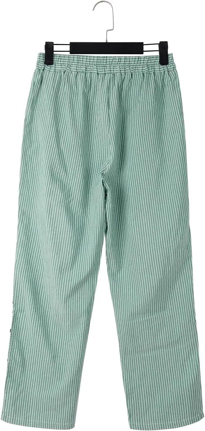 Women's Cotton Linen Pants Lightweight Quick Dry Palazzo Pants Casual Elastic Waist Lounge Crop Pants Trousers Pocket