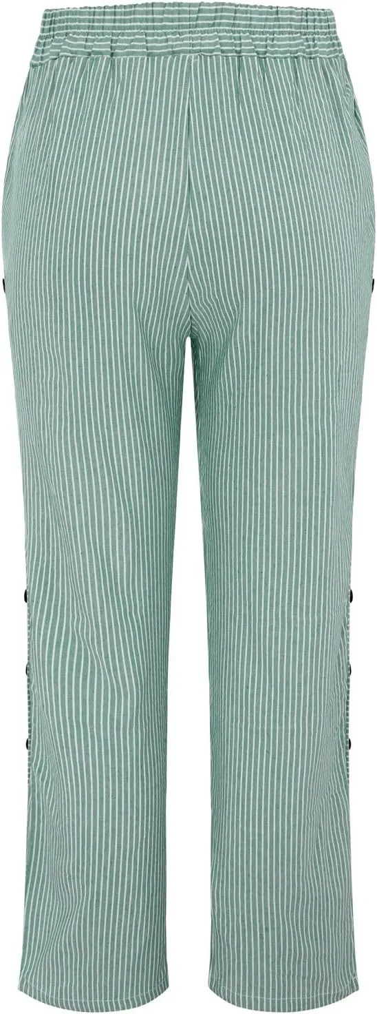 Women's Cotton Linen Pants Lightweight Quick Dry Palazzo Pants Casual Elastic Waist Lounge Crop Pants Trousers Pocket