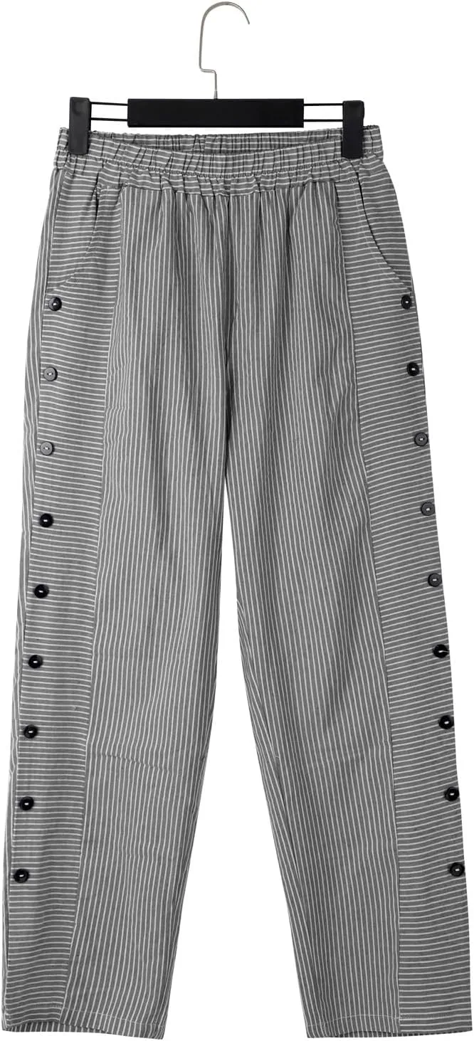 Women's Cotton Linen Pants Lightweight Quick Dry Palazzo Pants Casual Elastic Waist Lounge Crop Pants Trousers Pocket