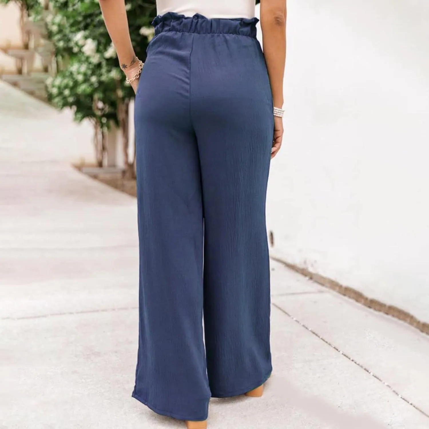 Women's Cotton Linen Summer Casual Flowy Pant Trousers High Waist Stretchy Straight Plus Size Pant