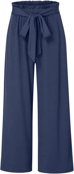Women's Cotton Linen Summer Casual Flowy Pant Trousers High Waist Stretchy Straight Plus Size Pant
