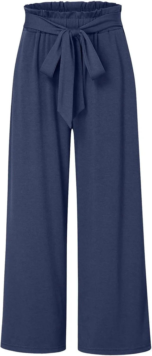 Women's Cotton Linen Summer Casual Flowy Pant Trousers High Waist Stretchy Straight Plus Size Pant