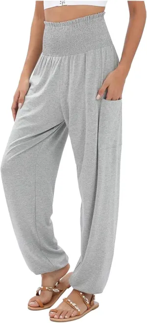 Womens Cotton Linen Summer Drawstring Pants Low Waist Wide Leg Plus Size Palazzo Lounge Pants Travel