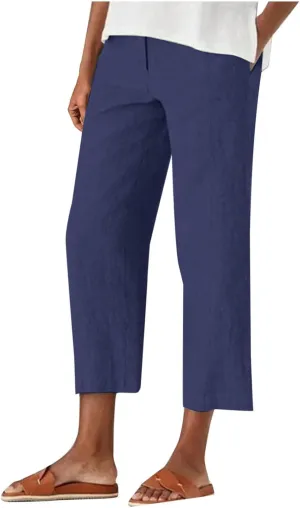 Women's Dress Capris Elegant Straight Leg Business Trousers High Waist Dressy Work Pants Summer Slacks
