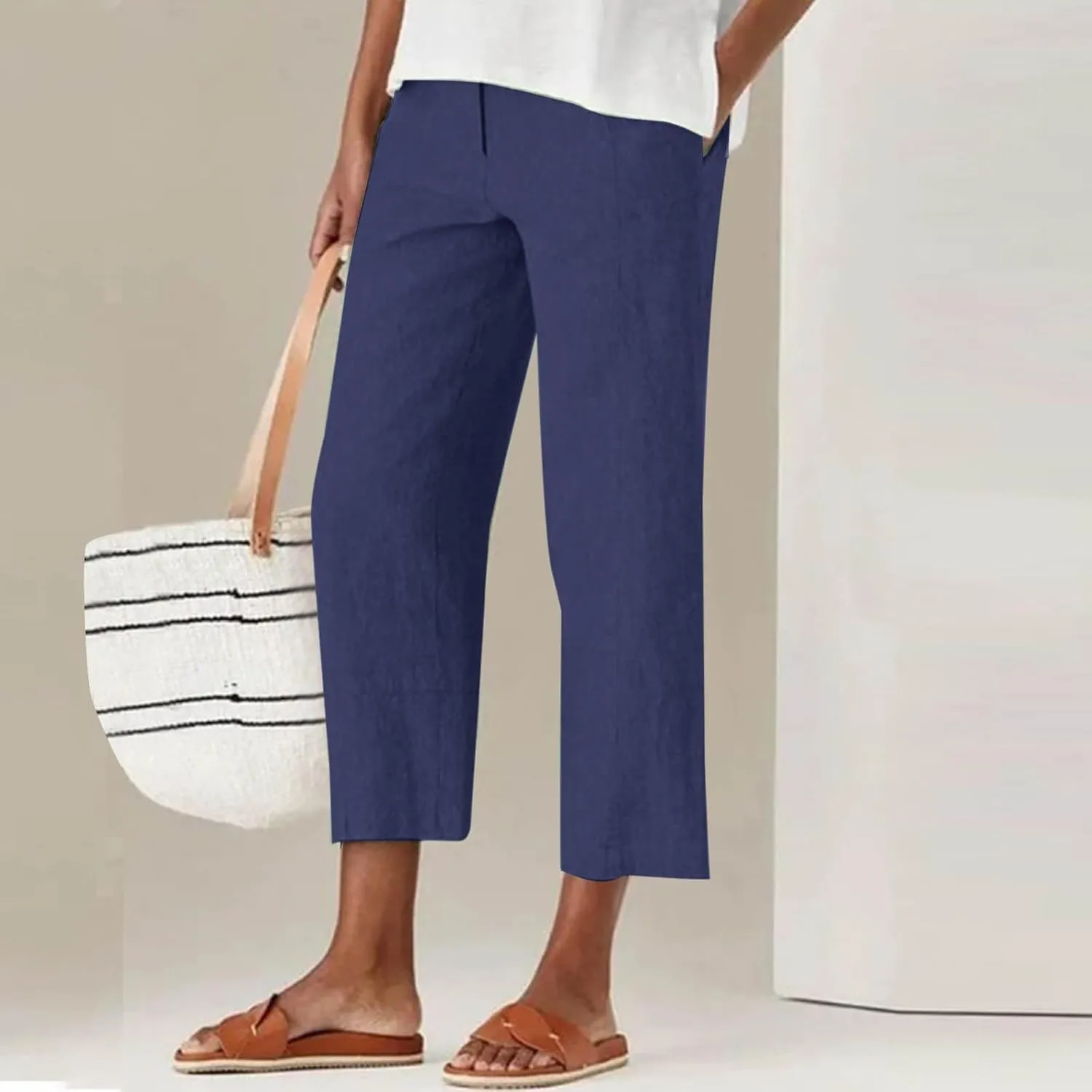 Women's Dress Capris Elegant Straight Leg Business Trousers High Waist Dressy Work Pants Summer Slacks
