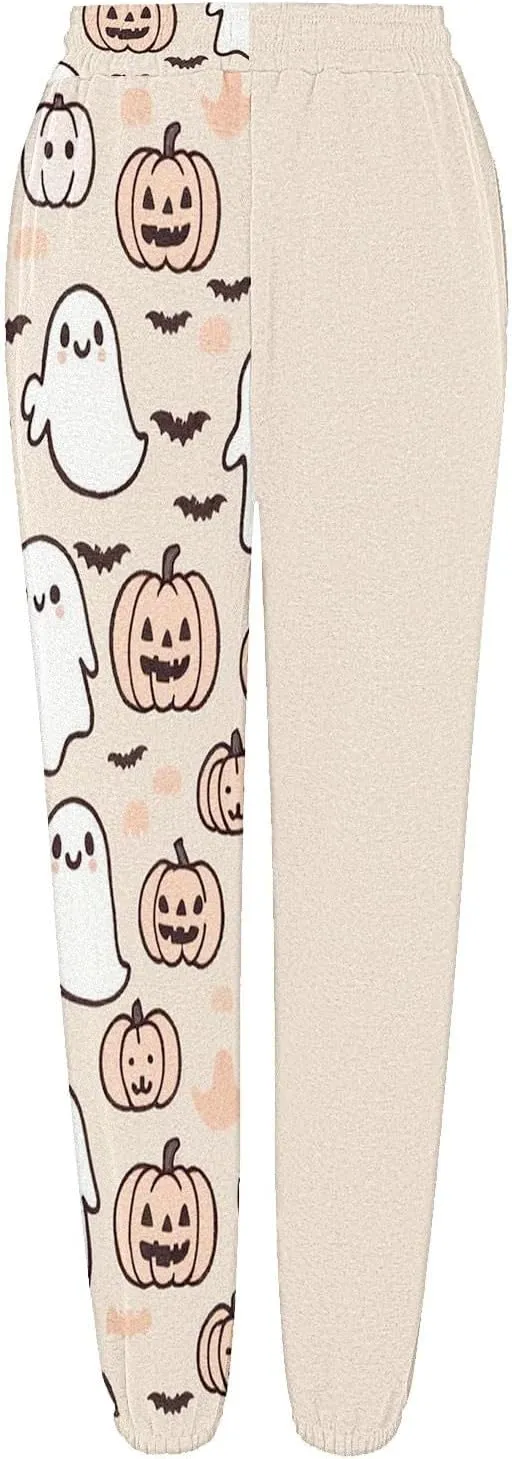 Womens Halloween Sweatpants Trendy Funny Print Drawstring Waist Wide Leg Pants Work Loose Pocket Lounge Joggers