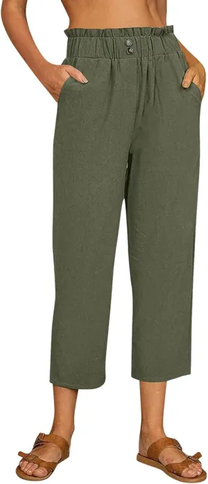 Womens Linen Summer Letter Patched Palazzo Pants High Waist Wide Leg Plus Size Palazzo Lounge Pants Vacation