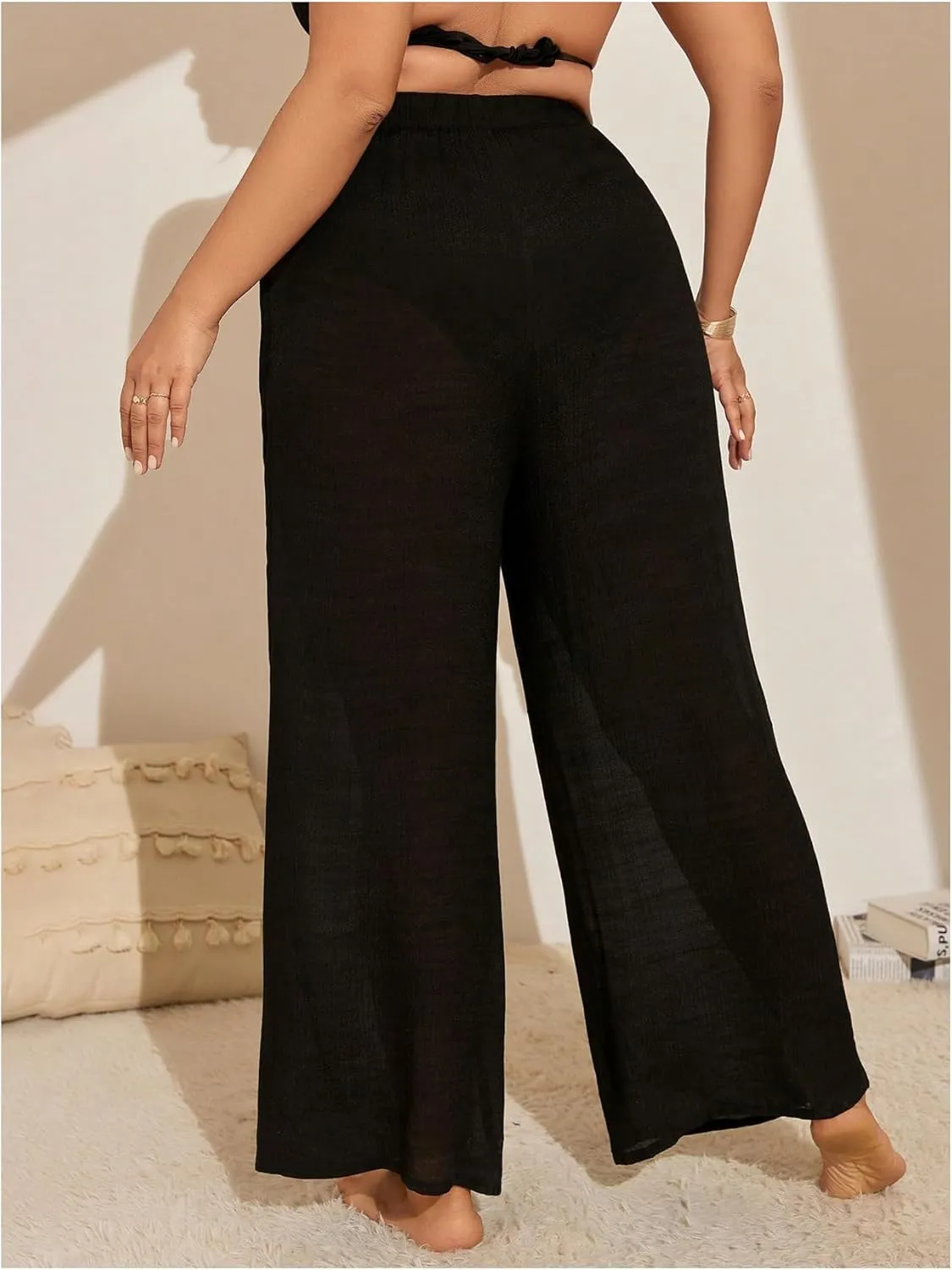 Women's Plus Size Swimsuit Coverups Tie Front Bikini Cover Up Beach Pants Bathing Suit Cover Up Pants