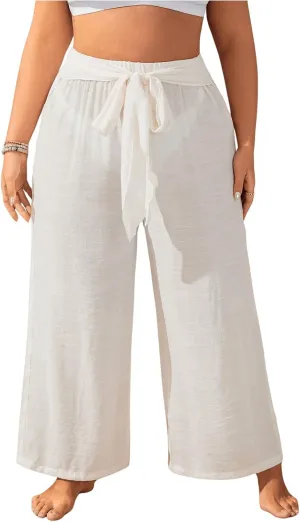 Women's Plus Size Swimsuit Coverups Tie Front Bikini Cover Up Beach Pants Bathing Suit Cover Up Pants