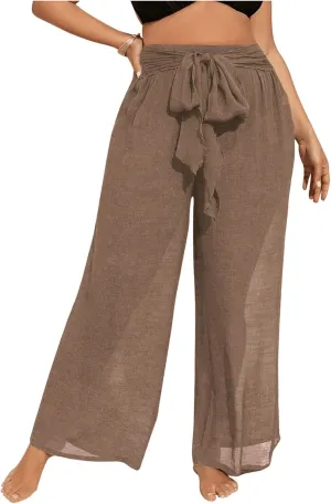 Women's Plus Size Swimsuit Coverups Tie Front Bikini Cover Up Beach Pants Bathing Suit Cover Up Pants