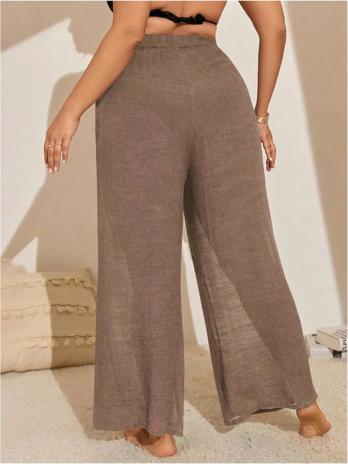Women's Plus Size Swimsuit Coverups Tie Front Bikini Cover Up Beach Pants Bathing Suit Cover Up Pants