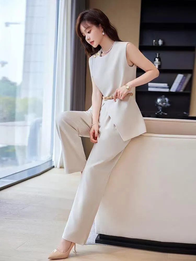 Womens Sleeveless Suit Vest and Wide Leg Pants Business Summer Casual Top Blazer Jacket Suit Sets for Women 2 Piece Outfits