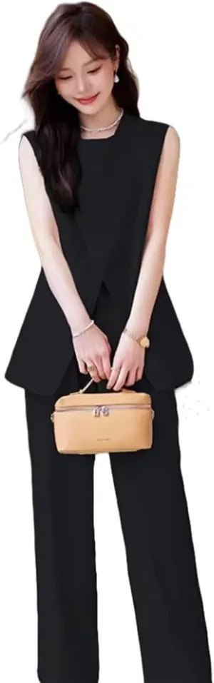 Womens Sleeveless Suit Vest and Wide Leg Pants Business Summer Casual Top Blazer Jacket Suit Sets for Women 2 Piece Outfits