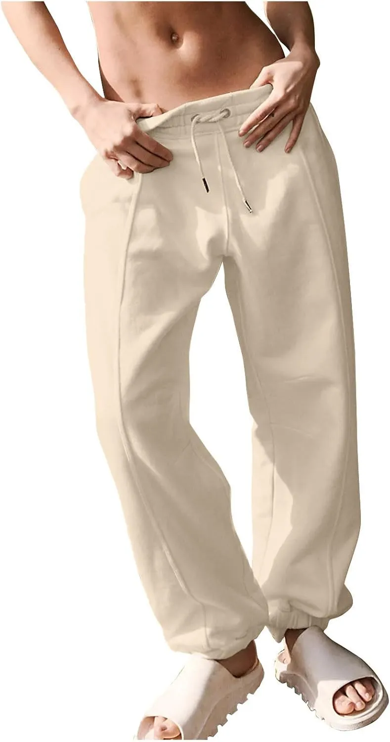 Womens Sweatpants Joggers Elastic High Waist Drawstring Lightweight Office Pants Slim Fit Trousers with Pocket 2024