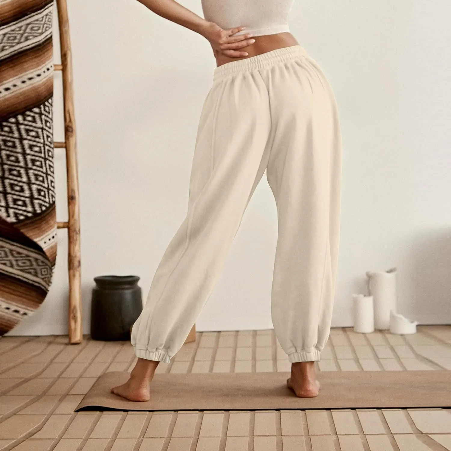 Womens Sweatpants Joggers Elastic High Waist Drawstring Lightweight Office Pants Slim Fit Trousers with Pocket 2024