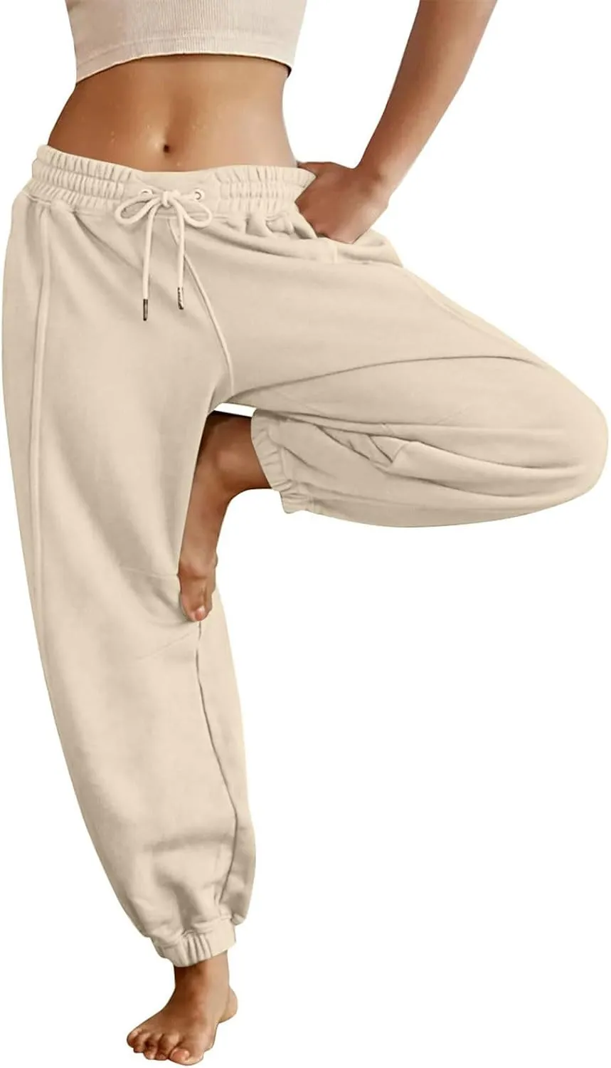 Womens Sweatpants Joggers Elastic High Waist Drawstring Lightweight Office Pants Slim Fit Trousers with Pocket 2024