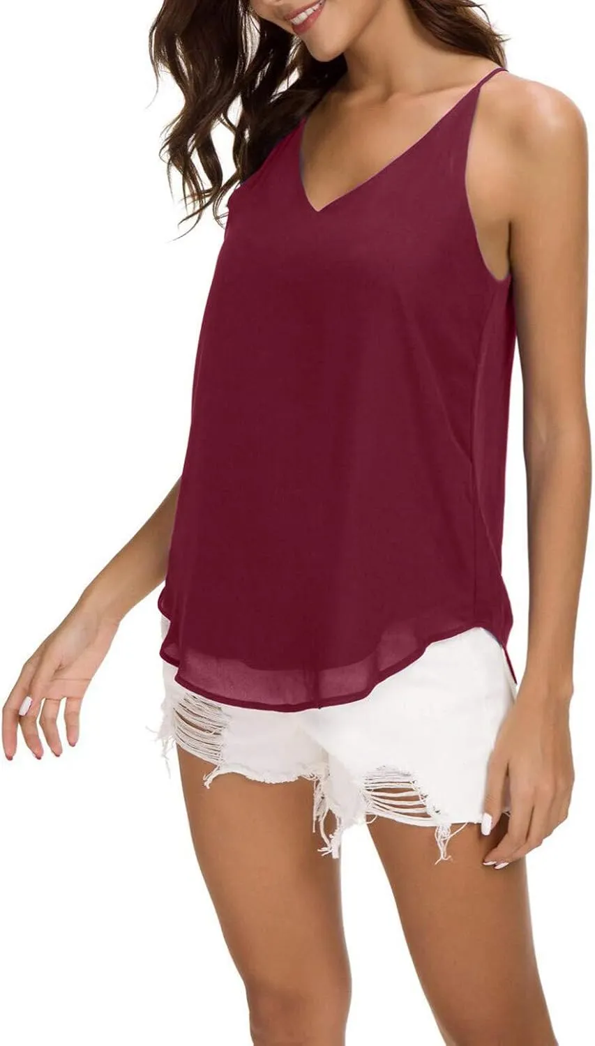 Womens V Neck Spaghetti Strap Tank Tops Dressy Casual Camisole Blouses Sleeveless Loose Cami Basic Tank Shirt