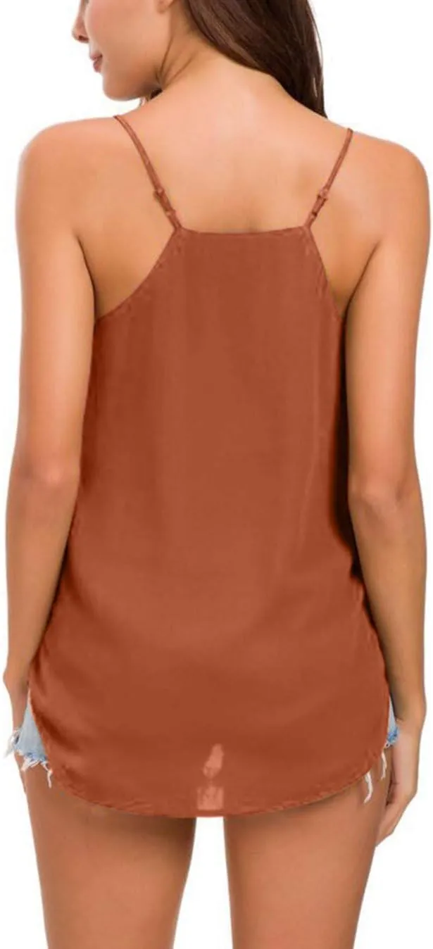 Womens V Neck Spaghetti Strap Tank Tops Dressy Casual Camisole Blouses Sleeveless Loose Cami Basic Tank Shirt