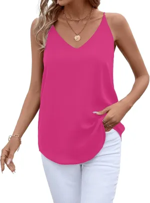 Womens V Neck Spaghetti Strap Tank Tops Dressy Casual Camisole Blouses Sleeveless Loose Cami Basic Tank Shirt