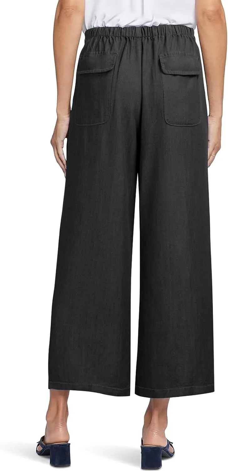 Women's Wide Leg Baggy Cropped Jeans with Elastic Waist Pull On Lightweight Loose Fit Denim Pants with Pockets