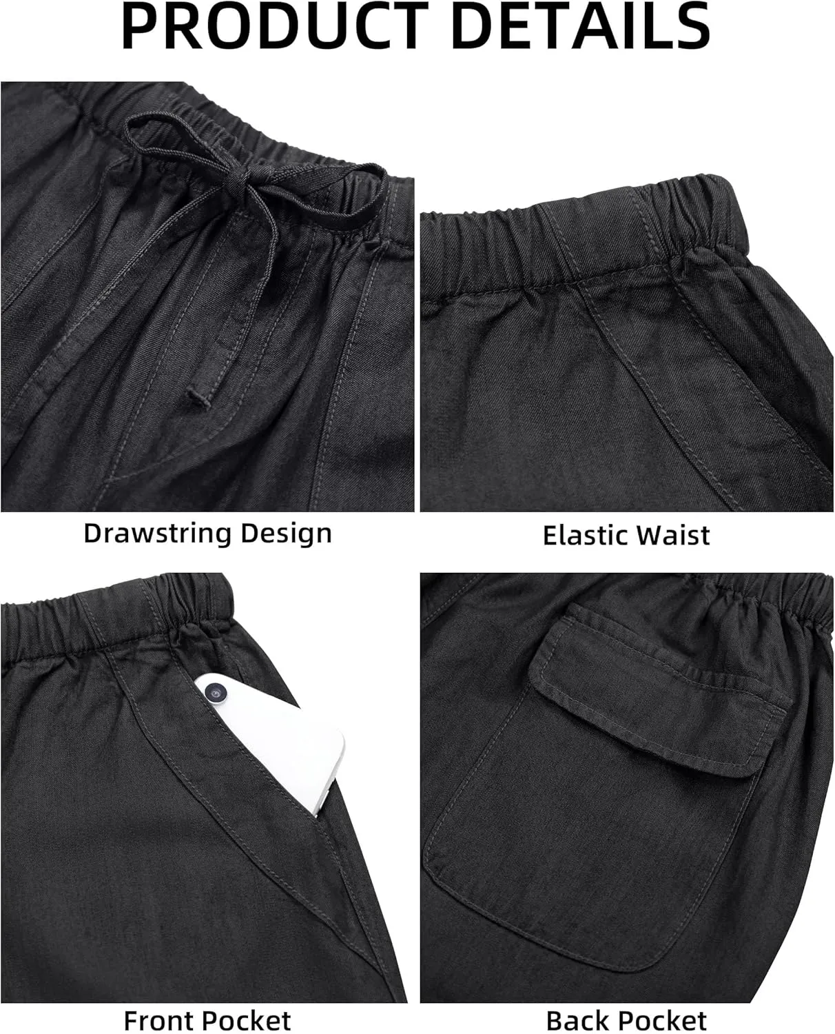 Women's Wide Leg Baggy Cropped Jeans with Elastic Waist Pull On Lightweight Loose Fit Denim Pants with Pockets
