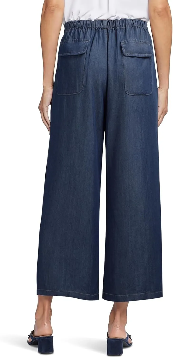 Women's Wide Leg Baggy Cropped Jeans with Elastic Waist Pull On Lightweight Loose Fit Denim Pants with Pockets