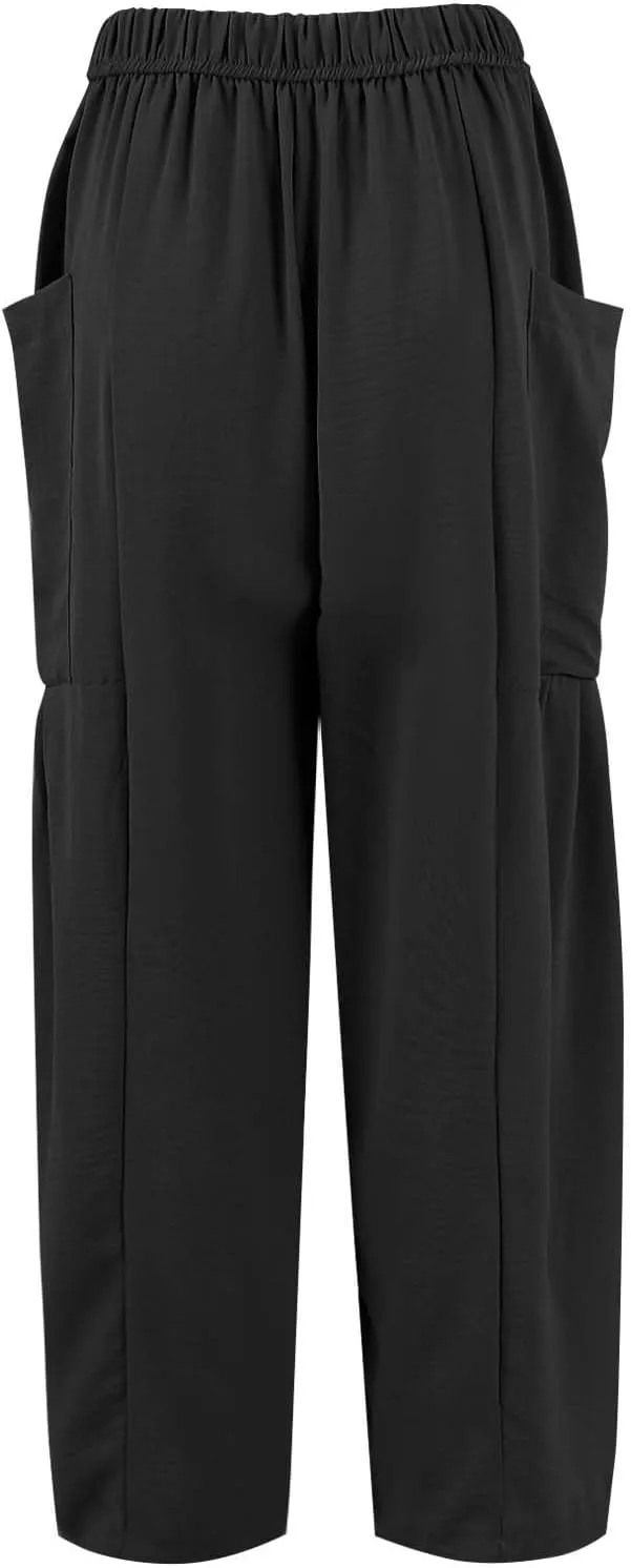 Women's Wide Leg Pants Comfy Casual Loose Fit Drawstring Flowy Summer Beach Palazzo Harem Pants with Pockets