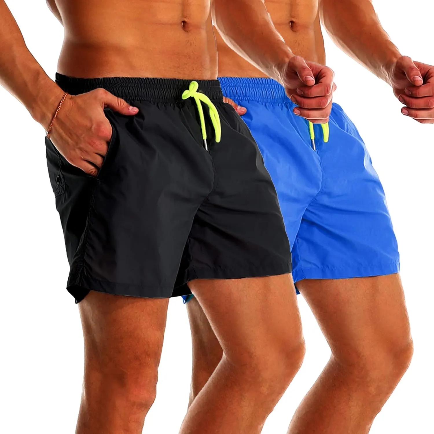YnimioAOX 2 Pack Men's Swim Trunks Quick Dry Beach Shorts with Mesh Lining