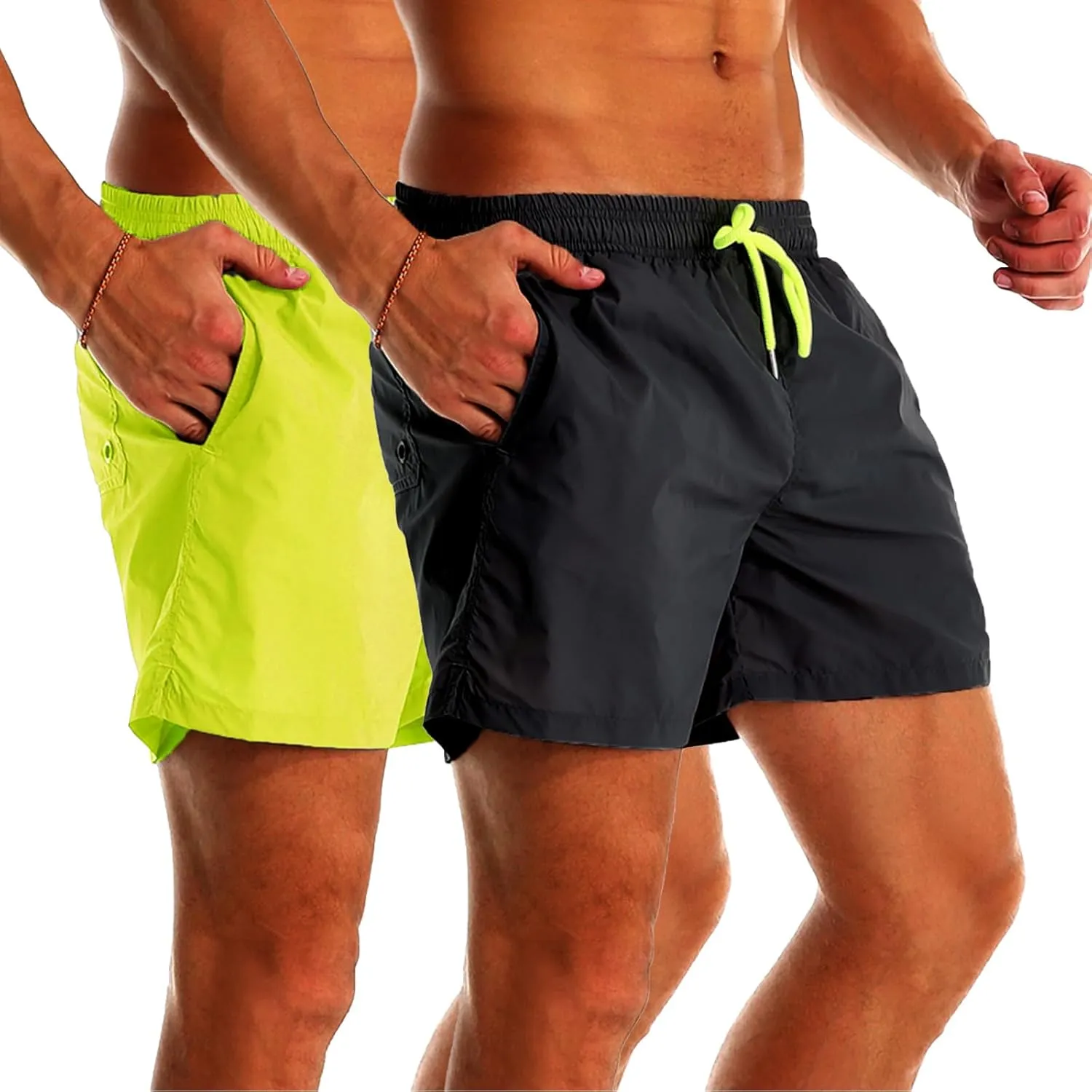 YnimioAOX 2 Pack Men's Swim Trunks Quick Dry Beach Shorts with Mesh Lining