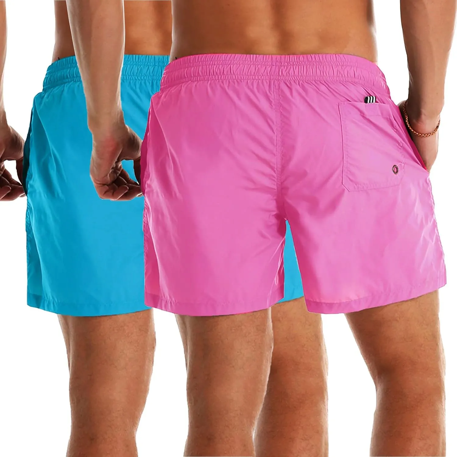 YnimioAOX 2 Pack Men's Swim Trunks Quick Dry Beach Shorts with Mesh Lining