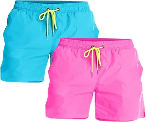 YnimioAOX 2 Pack Men's Swim Trunks Quick Dry Beach Shorts with Mesh Lining