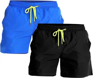 YnimioAOX 2 Pack Men's Swim Trunks Quick Dry Beach Shorts with Mesh Lining