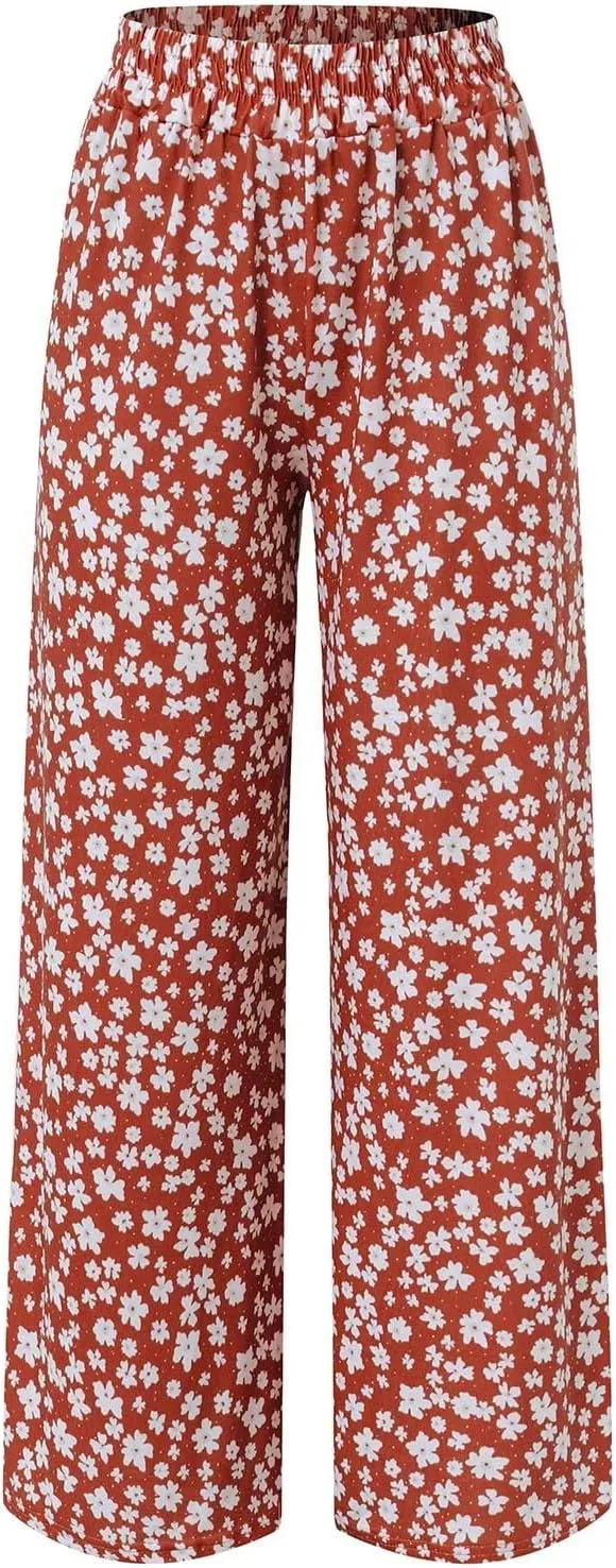 YOLAI Women's Floral Print Loose Pants Casual Lightweight Wide Leg Trousers Long Palazzo Pants