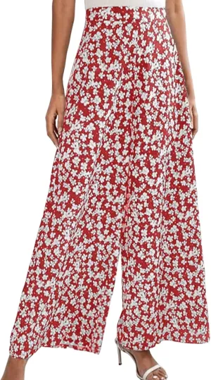 YOLAI Women's Floral Print Loose Pants Casual Lightweight Wide Leg Trousers Long Palazzo Pants