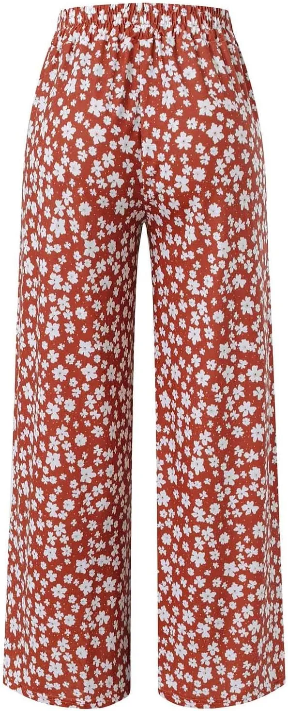 YOLAI Women's Floral Print Loose Pants Casual Lightweight Wide Leg Trousers Long Palazzo Pants