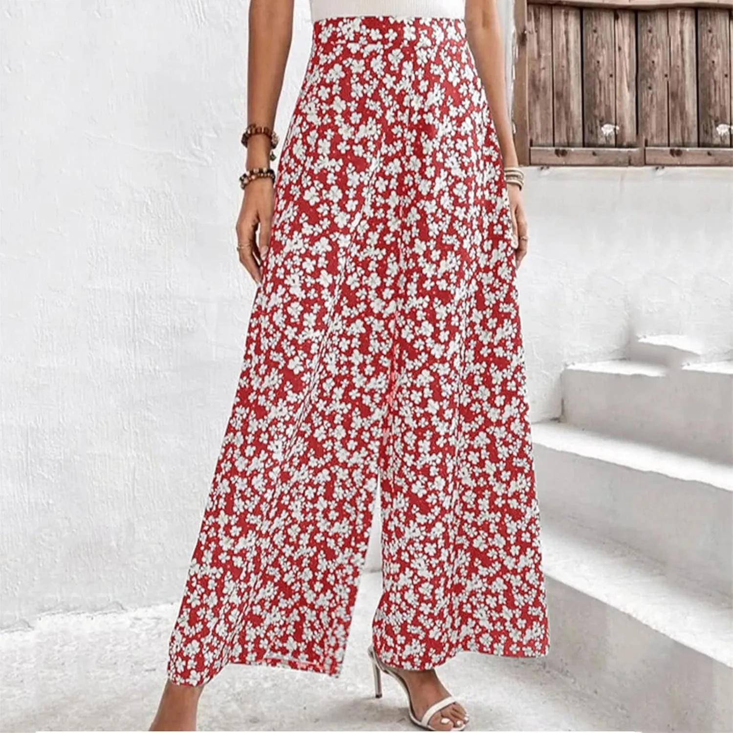 YOLAI Women's Floral Print Loose Pants Casual Lightweight Wide Leg Trousers Long Palazzo Pants