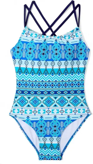 Zando Girls Swimsuit One Piece UPF 50 Cross Backless Swimsuit for Girls 8-14 Years Old