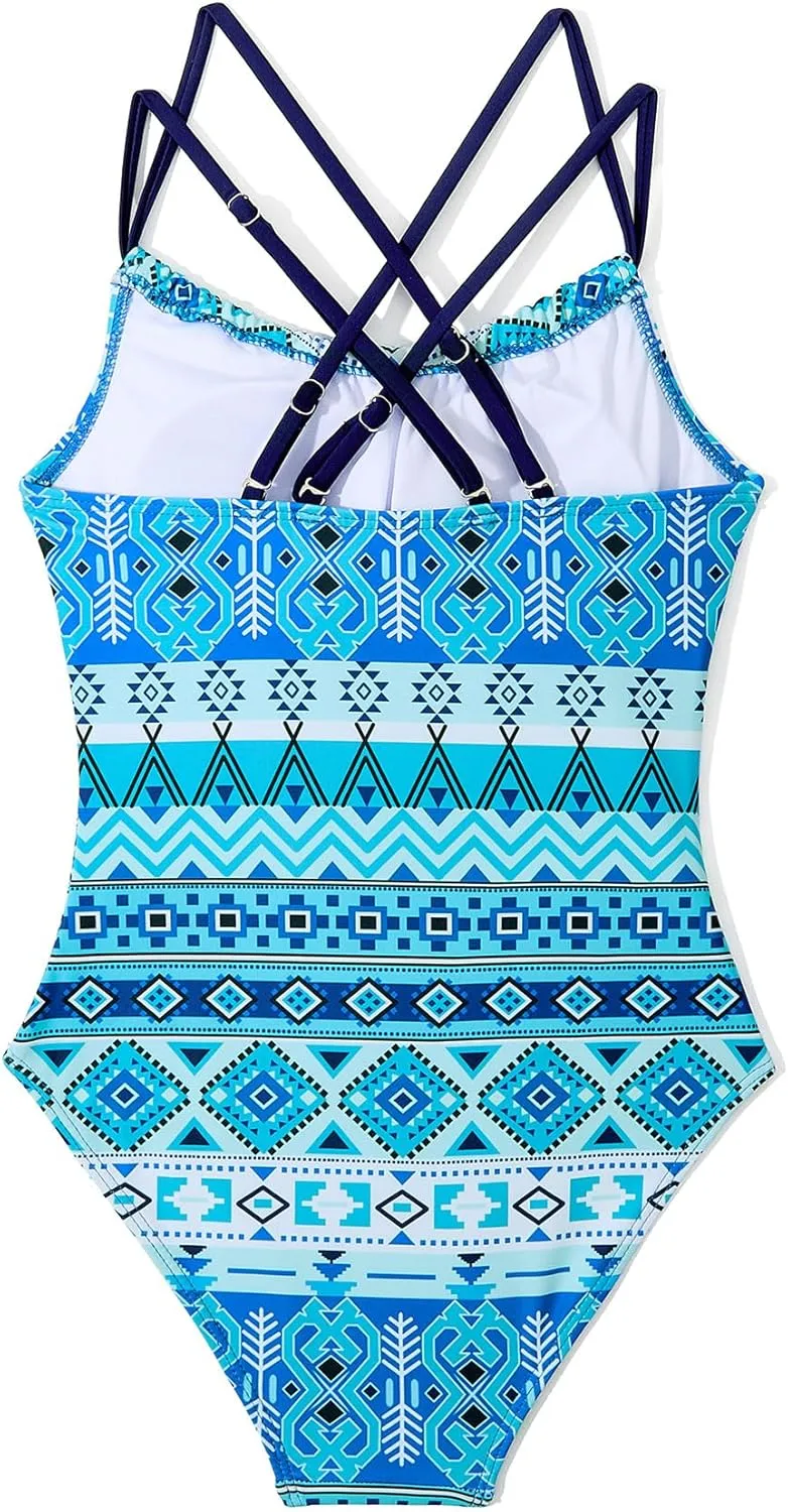 Zando Girls Swimsuit One Piece UPF 50 Cross Backless Swimsuit for Girls 8-14 Years Old