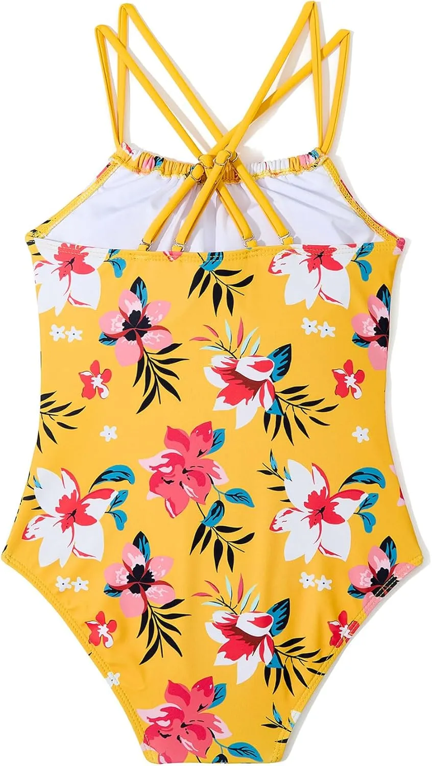Zando Girls Swimsuit One Piece UPF 50 Cross Backless Swimsuit for Girls 8-14 Years Old