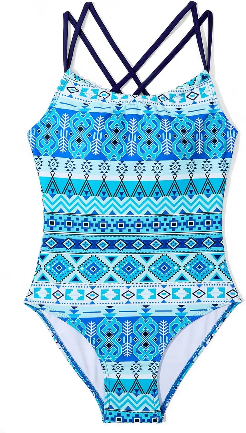 Zando Girls Swimsuit One Piece UPF 50 Cross Backless Swimsuit for Girls 8-14 Years Old